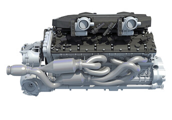 V12 Car Engine 3D rendering on white background