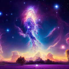 Fototapeta na wymiar Fantasy landscape in purple