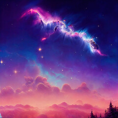 Fototapeta na wymiar Fantasy landscape in purple