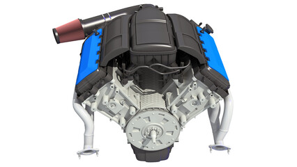 Naklejka premium V8 Car Engine 3D rendering on white background