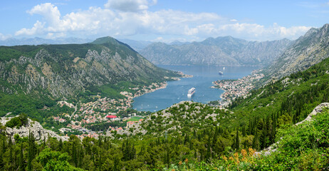 Fototapeta na wymiar Panoramic view of the Bay of Kotor in Montenegro. Europe