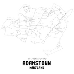 Fototapeta na wymiar Adamstown Maryland. US street map with black and white lines.