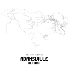 Adamsville Alabama. US street map with black and white lines.