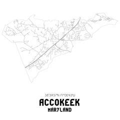 Accokeek Maryland. US street map with black and white lines.