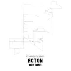 Acton Montana. US street map with black and white lines.