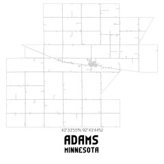 Adams Minnesota. US street map with black and white lines.