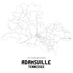 Adamsville Tennessee. US street map with black and white lines.
