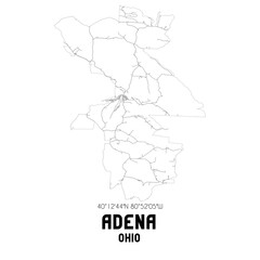 Adena Ohio. US street map with black and white lines.
