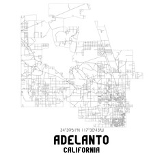 Fototapeta na wymiar Adelanto California. US street map with black and white lines.