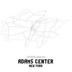 Adams Center New York. US street map with black and white lines.