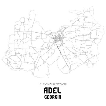 Adel Georgia. US street map with black and white lines.
