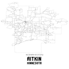 Aitkin Minnesota. US street map with black and white lines.