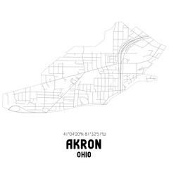 Akron Ohio. US street map with black and white lines.