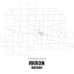 Akron Indiana. US street map with black and white lines.