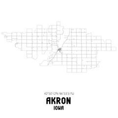 Fototapeta na wymiar Akron Iowa. US street map with black and white lines.
