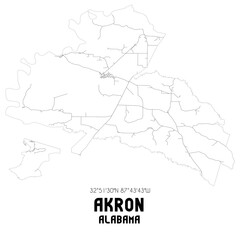Akron Alabama. US street map with black and white lines.
