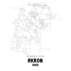 Akron Ohio. US street map with black and white lines.