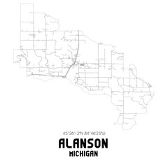 Alanson Michigan. US street map with black and white lines.
