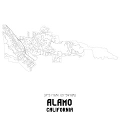 Alamo California. US street map with black and white lines.