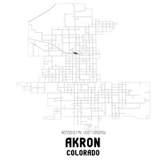 Akron Colorado. US street map with black and white lines.