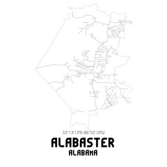 Alabaster Alabama. US street map with black and white lines.