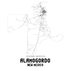 Alamogordo New Mexico. US street map with black and white lines.