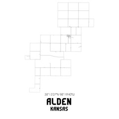 Alden Kansas. US street map with black and white lines.