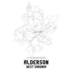Alderson West Virginia. US street map with black and white lines.