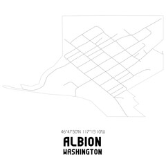 Albion Washington. US street map with black and white lines.