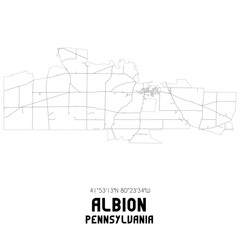 Albion Pennsylvania. US street map with black and white lines.