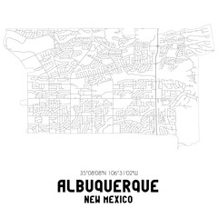Albuquerque New Mexico. US street map with black and white lines.