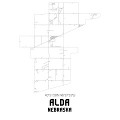 Alda Nebraska. US street map with black and white lines.
