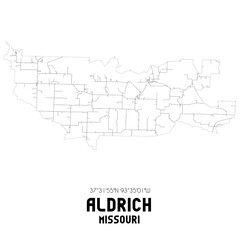Aldrich Missouri. US street map with black and white lines.