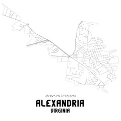 Alexandria Virginia. US street map with black and white lines.