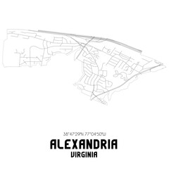 Alexandria Virginia. US street map with black and white lines.