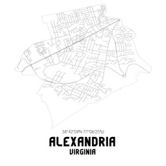 Alexandria Virginia. US street map with black and white lines.