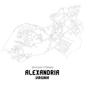 Alexandria Virginia. US street map with black and white lines.