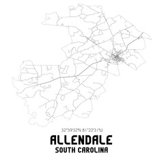 Allendale South Carolina. US street map with black and white lines.