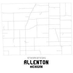 Allenton Michigan. US street map with black and white lines.
