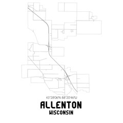 Allenton Wisconsin. US street map with black and white lines.