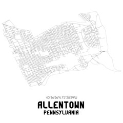 Allentown Pennsylvania. US street map with black and white lines.