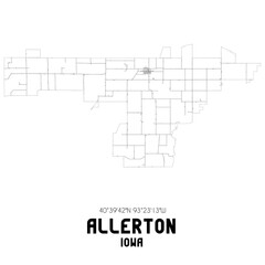 Allerton Iowa. US street map with black and white lines.
