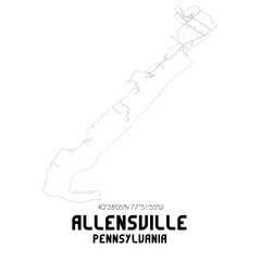 Allensville Pennsylvania. US street map with black and white lines.