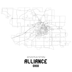 Alliance Ohio. US street map with black and white lines.