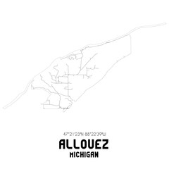 Allouez Michigan. US street map with black and white lines.