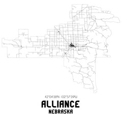 Alliance Nebraska. US street map with black and white lines.
