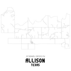 Allison Texas. US street map with black and white lines.