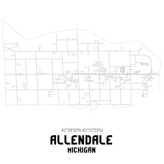 Allendale Michigan. US street map with black and white lines.