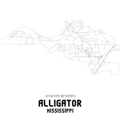 Alligator Mississippi. US street map with black and white lines.