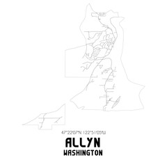 Allyn Washington. US street map with black and white lines.